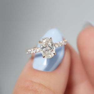 The Pave Lily Set  With A 4 Carat Oval 14K Rose Gold Moissanite