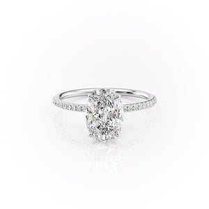 The Pave Lily Set  With A 3 Carat Oval 14K White Gold Moissanite