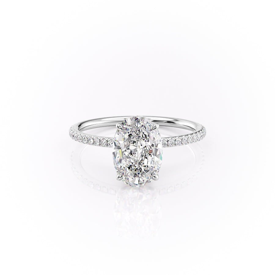 The Pave Lily Set  With A 3 Carat Oval 18K White Gold Moissanite