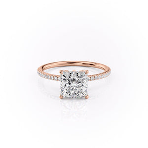 The Pave Lily Set With A 2 Carat Princess 14K Rose Gold Lab Diamond