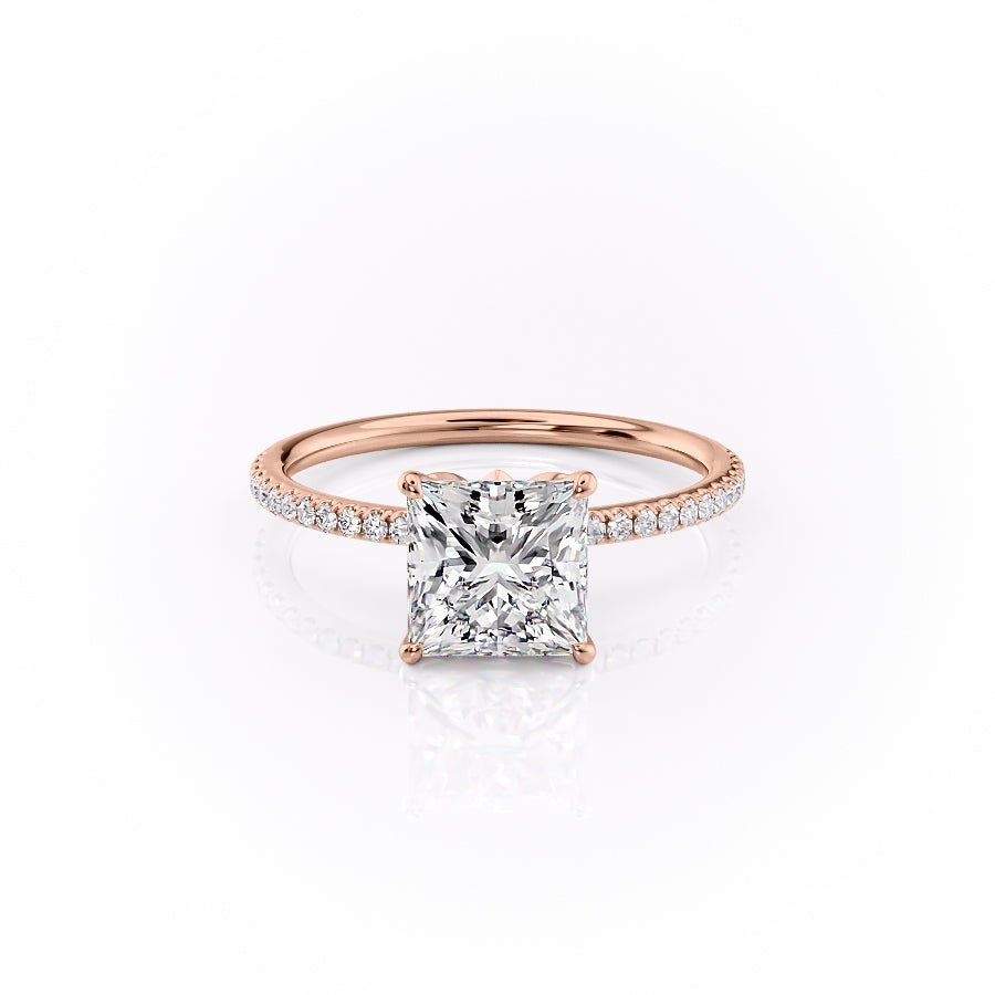 The Pave Lily Set  With A 2 Carat Princess 14K Rose Gold Moissanite