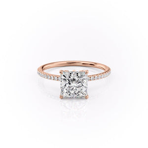 The Pave Lily Set  With A 4 Carat Princess 14K Rose Gold Moissanite