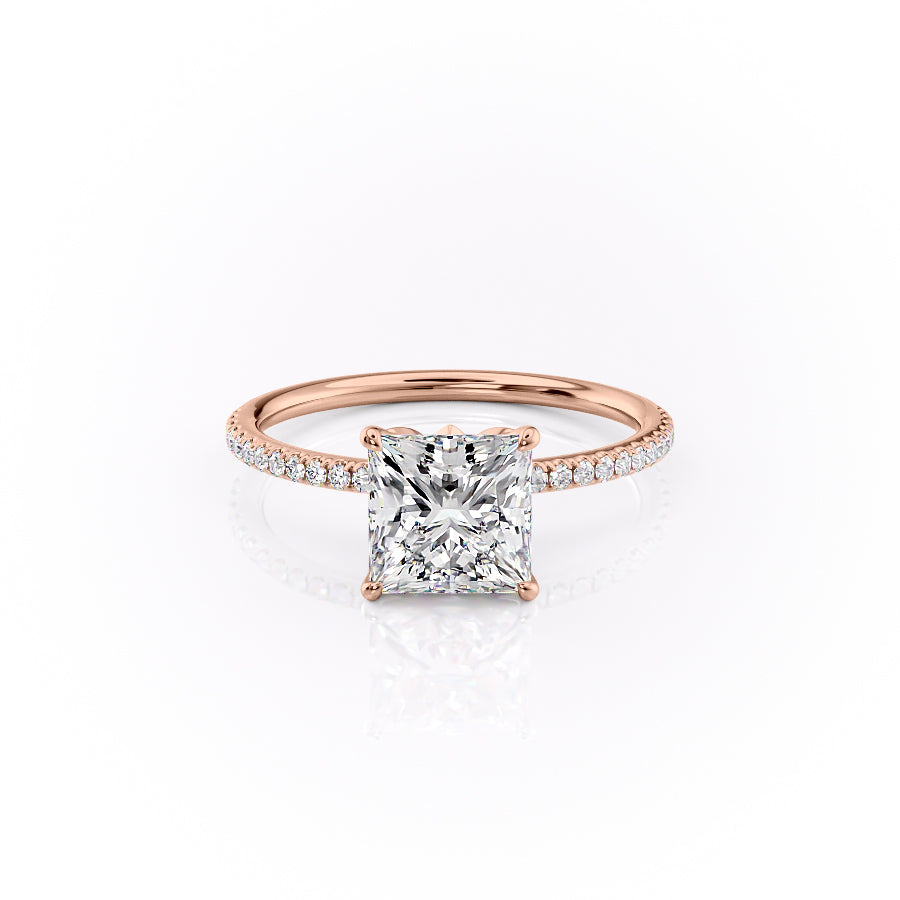 The Lily Set With A 2.5 Carat Princess 14K Rose Gold Lab Diamond