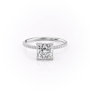 The Pave Lily Set  With A 2.5 Carat Princess 14K White Gold Moissanite