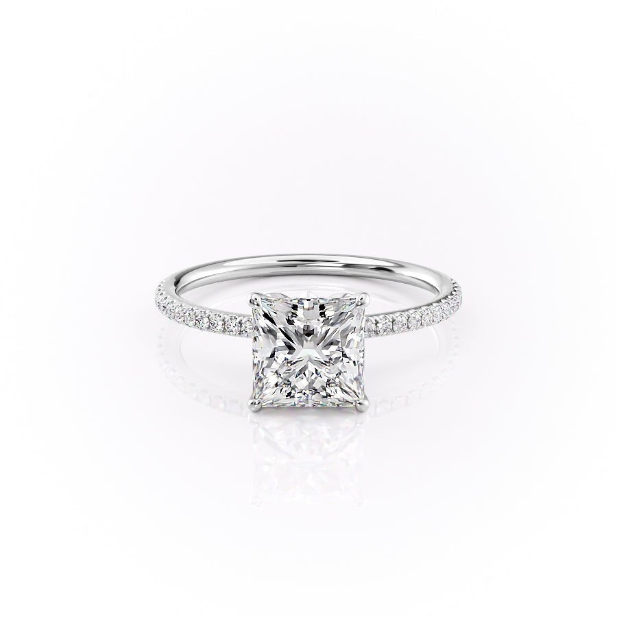 The Pave Lily Set  With A 1.5 Carat Princess 18K White Gold Moissanite