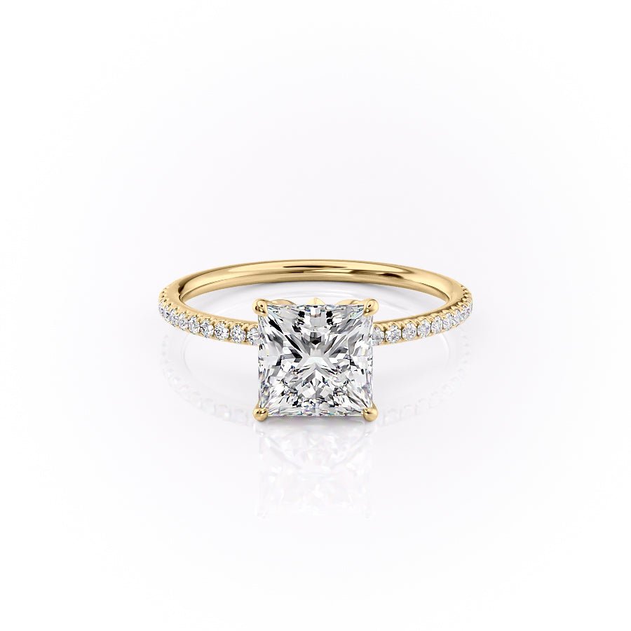 The Pave Lily Set  With A 2 Carat Princess 18K Yellow Gold Moissanite