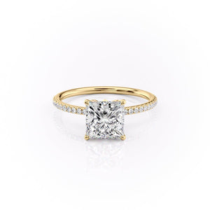 The Pave Lily Set  With A 2.5 Carat Princess 14K Yellow Gold Moissanite