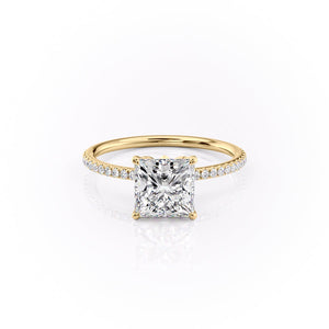 The Lily Set  With A 3 Carat Princess 18K Yellow Gold Moissanite