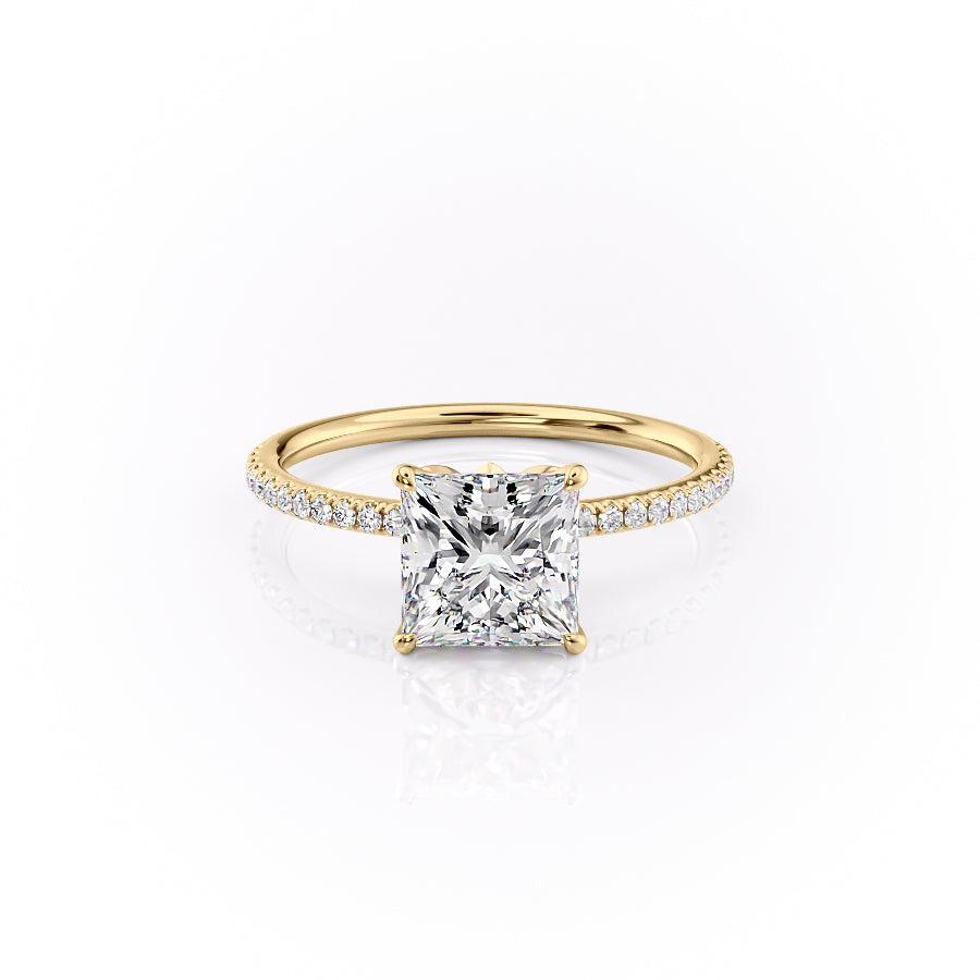 The Lily Set  With A 2.5 Carat Princess 14K Yellow Gold Moissanite