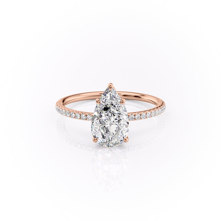 The Pave Lily Set With A 3 Carat Pear 14K Rose Gold Lab Diamond