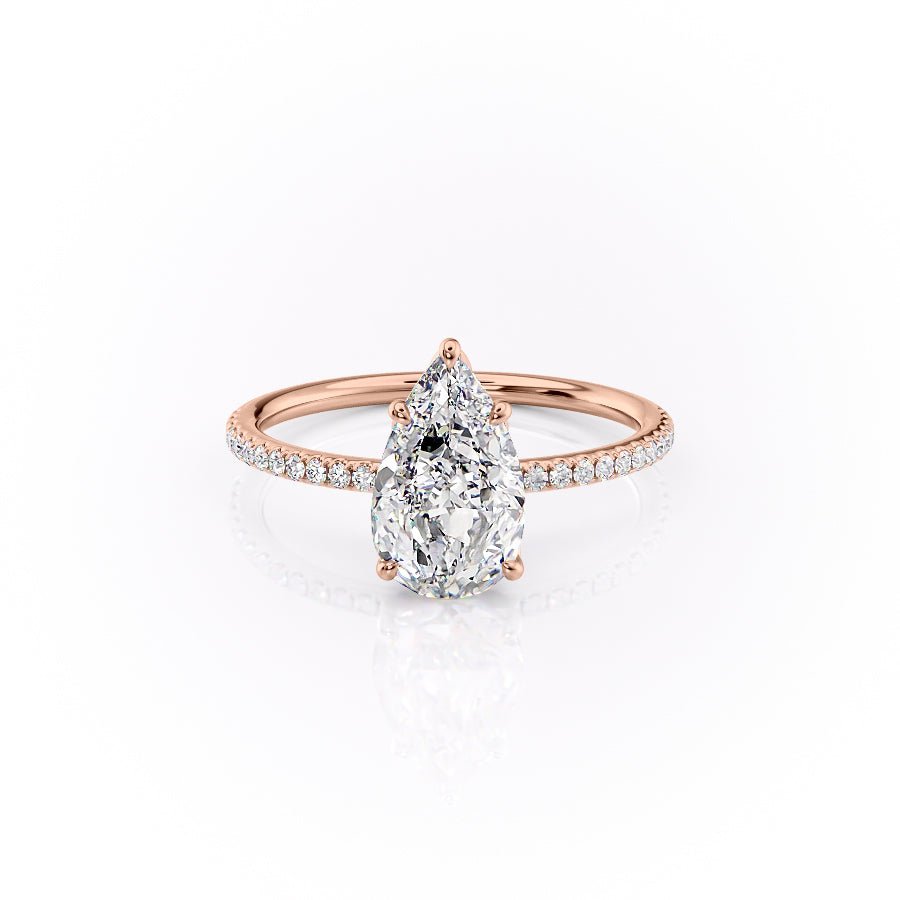 The Pave Lily Set  With A 4.5 Carat Pear 14K Rose Gold Moissanite