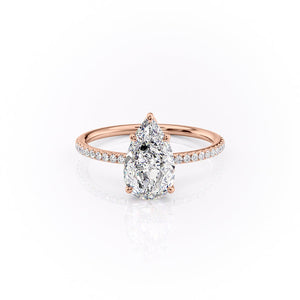 The Pave Lily Set  With A 1 Carat Pear 14K Rose Gold Moissanite
