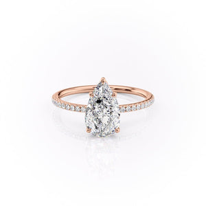 The Pave Lily Set  With A 3.5 Carat Pear 14K Rose Gold Moissanite