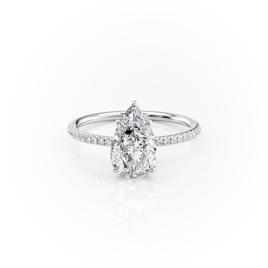 The Pave Lily Set With A 3 Carat Pear 14K White Gold Lab Diamond
