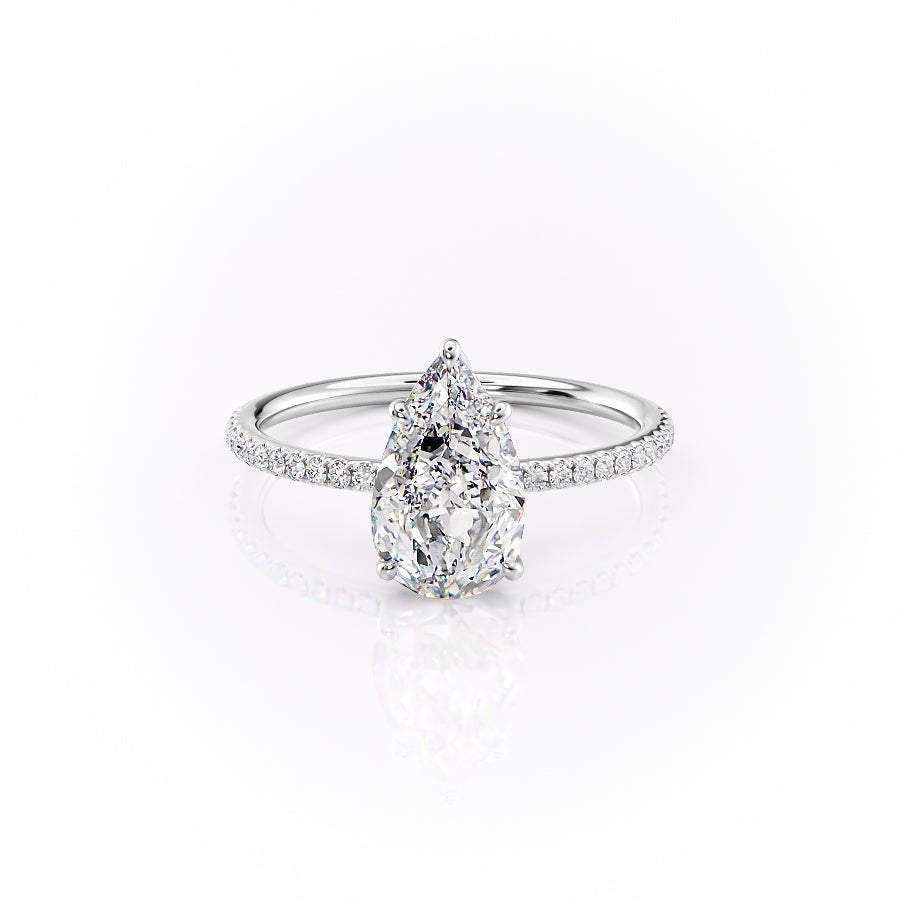 The Pave Lily Set  With A 1.5 Carat Pear 18K White Gold Moissanite
