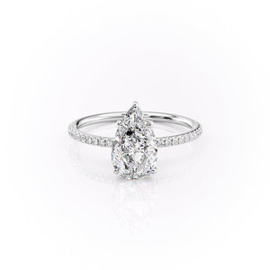 The Pave Lily Set  With A 2.5 Carat Pear 14K White Gold Moissanite