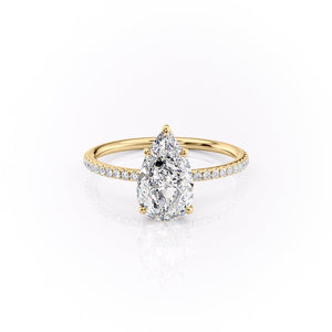 The Pave Lily Set  With A 1 Carat Pear 14K Yellow Gold Moissanite