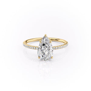 The Pave Lily Set  With A 2.5 Carat Pear 18K Yellow Gold Moissanite