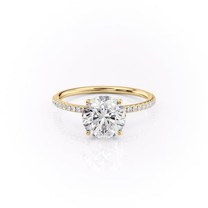 The Pave Lily Set  With A 3 Carat Round 18K Yellow Gold Moissanite