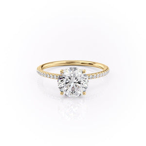 The Pave Lily Set With A 1 Carat Round 18K Yellow Gold Lab Diamond