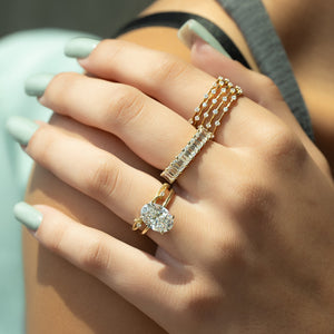 The Luna Set  With A 2.5 Carat Oval 18K Yellow Gold Moissanite