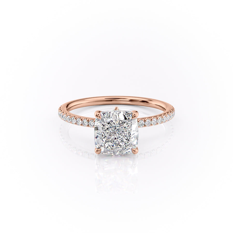 The Pave Luna Set With A 3 Carat Cushion 14K Rose Gold Lab Diamond