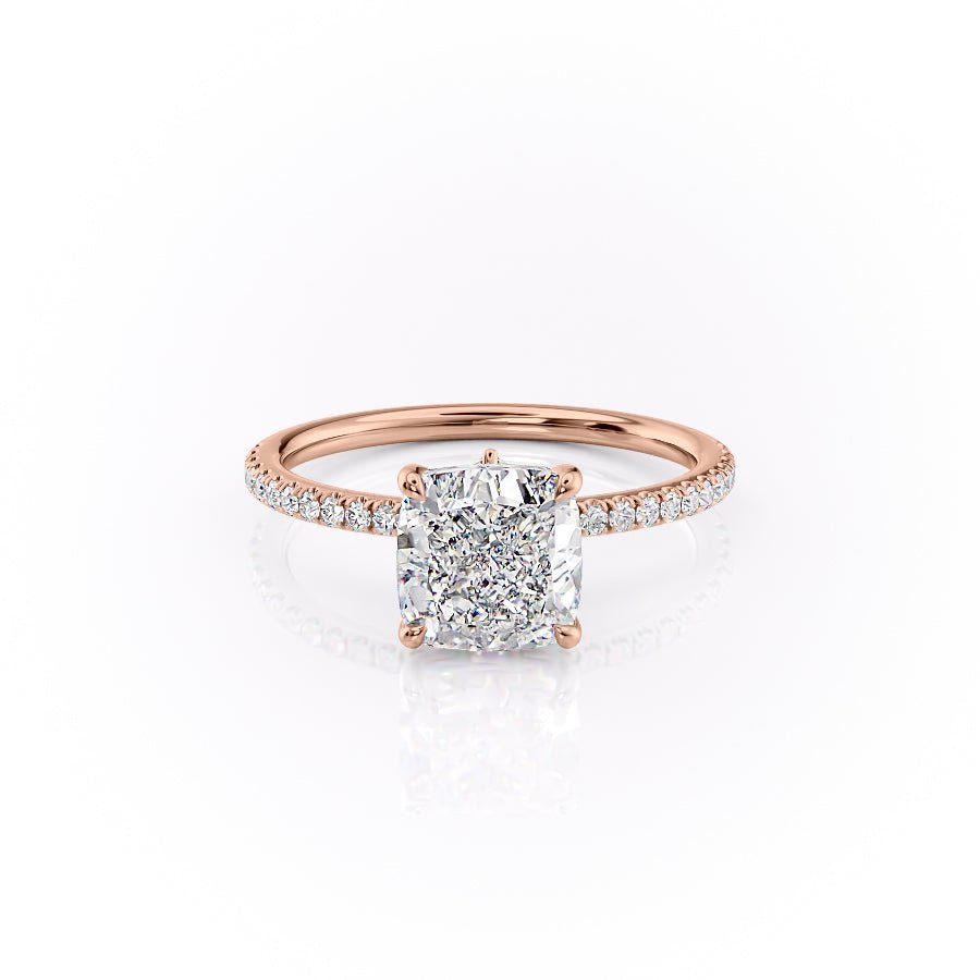 The Pave Luna Set  With A 1.5 Carat Cushion 14K Rose Gold Moissanite