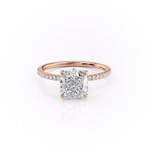 The Pave Luna Set  With A 4.5 Carat Cushion 14K Rose Gold Moissanite