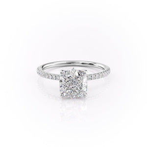 The Luna Set  With A 1.5 Carat Cushion 18K White Gold Moissanite
