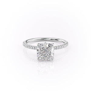 The Pave Luna Set  With A 1.5 Carat Cushion 14K White Gold Moissanite