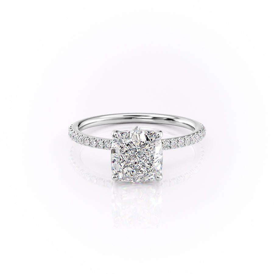 The Pave Luna Set  With A 3 Carat Cushion 18K White Gold Moissanite