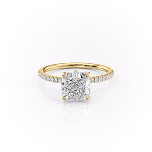 The Pave Luna Set  With A 3 Carat Cushion 18K Yellow Gold Moissanite