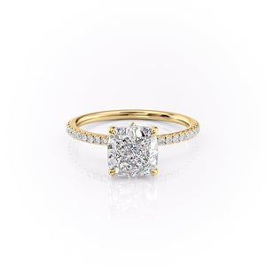 The Luna Set  With A 3.5 Carat Cushion 18K Yellow Gold Moissanite