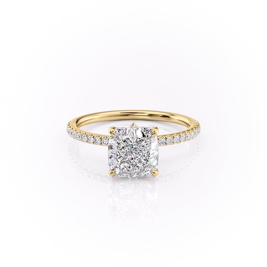 The Pave Luna Set  With A 3 Carat Cushion 14K Yellow Gold Moissanite