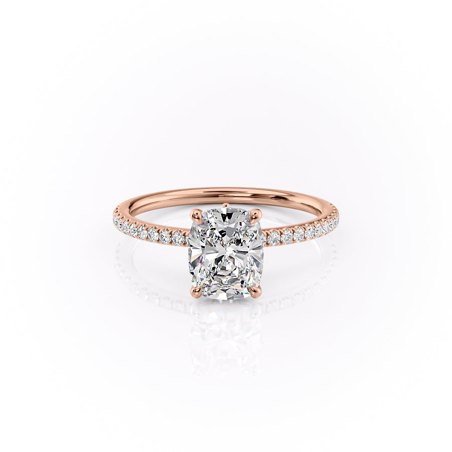The Pave Luna Set With A 2.5 Carat E. Cushion 14K Rose Gold Lab Diamond
