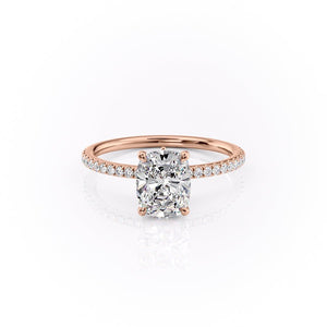 The Pave Luna Set  With A 4 Carat E. Cushion 14K Rose Gold Moissanite