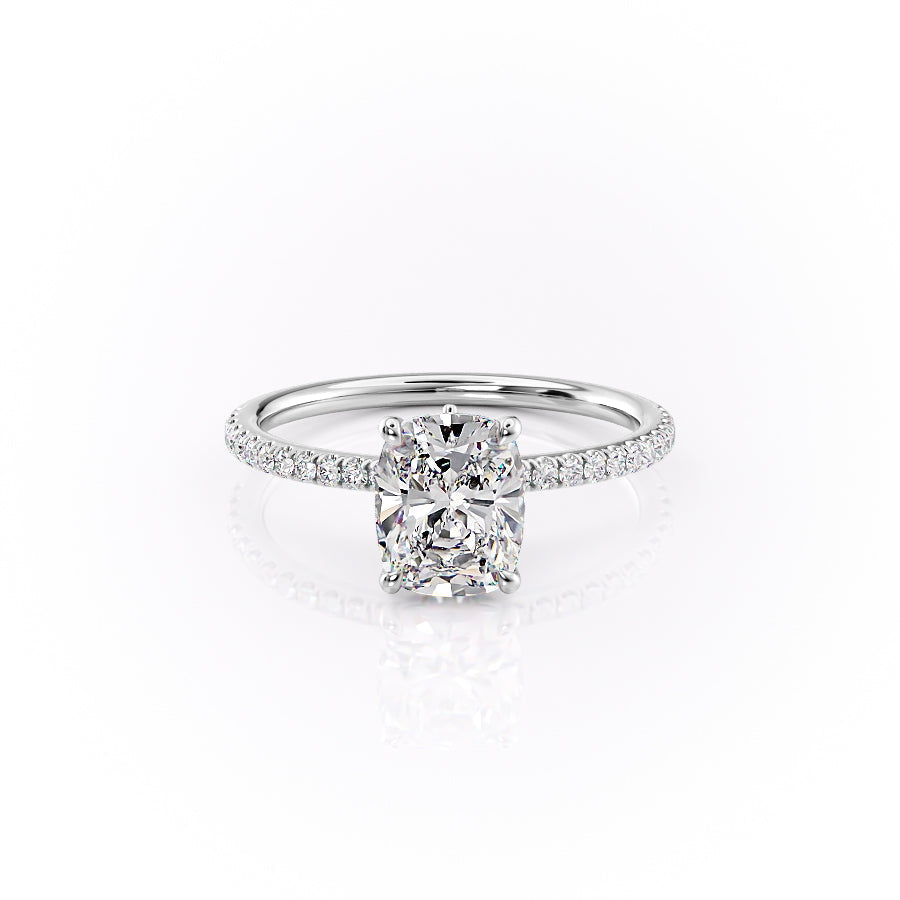 The Pave Luna Set With A 2.5 Carat E. Cushion 14K White Gold Lab Diamond