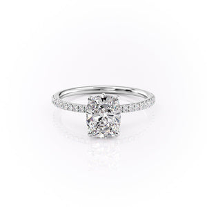 The Pave Luna Set  With A 1 Carat E. Cushion 14K White Gold Moissanite
