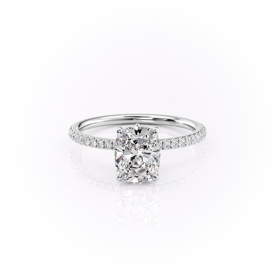 The Pave Luna Set  With A 2.5 Carat E. Cushion 14K White Gold Moissanite