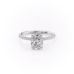 The Pave Luna Set  With A 2 Carat E. Cushion 14K White Gold Moissanite