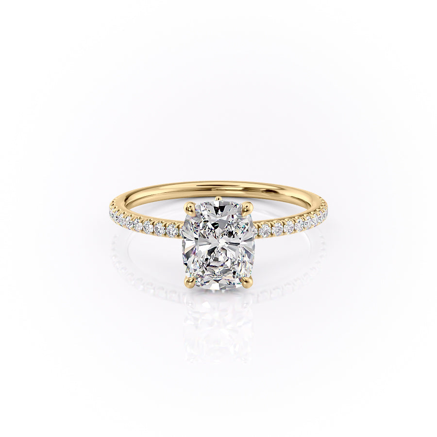 The Pave Luna Set With A 3 Carat E. Cushion 14K Yellow Gold Lab Diamond
