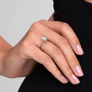 The Pave Luna Set  With A 4.5 Carat Emerald 18K Rose Gold Moissanite