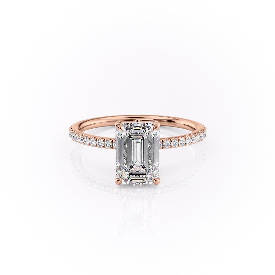 The Pave Luna Set  With A 3 Carat Emerald 14K Rose Gold Moissanite