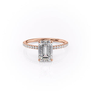 The Pave Luna Set  With A 2 Carat Emerald 14K Rose Gold Moissanite