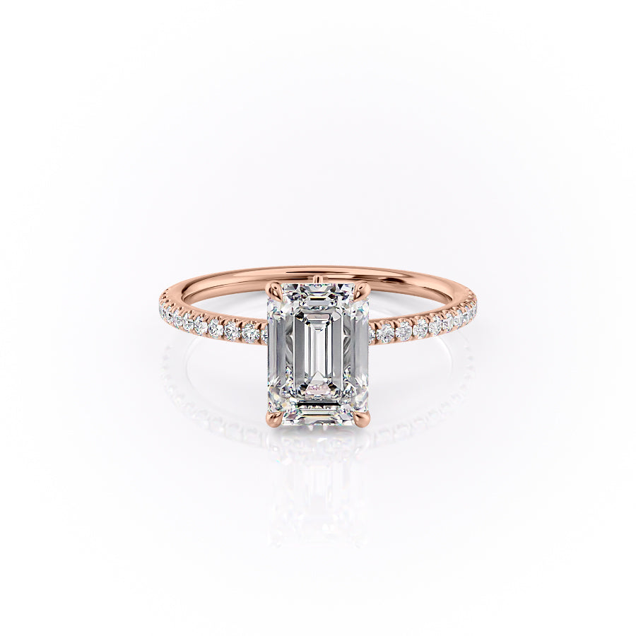 The Luna Set  With A 2.5 Carat Emerald 14K Rose Gold Moissanite