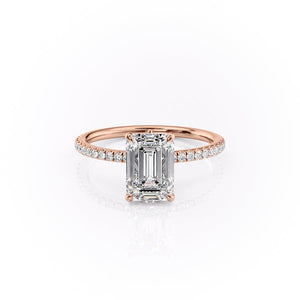 The Pave Luna Set  With A 1 Carat Emerald 14K Rose Gold Moissanite