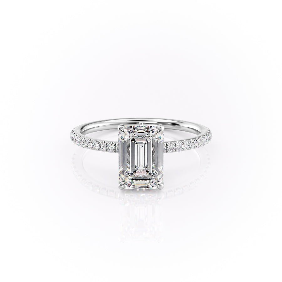The Pave Luna Set  With A 1.5 Carat Emerald 18K White Gold Moissanite