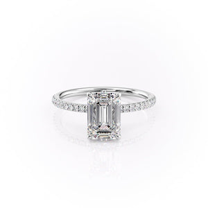 The Pave Luna Set  With A 2.5 Carat Emerald 14K White Gold Moissanite