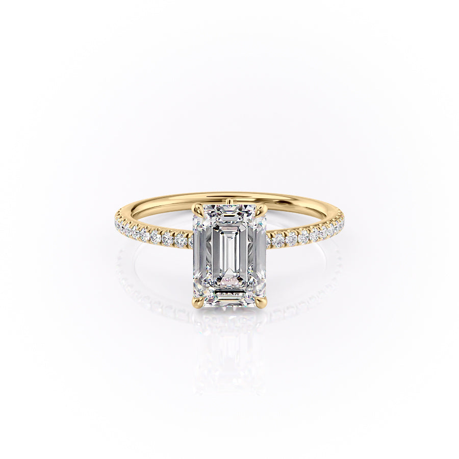 The Pave Luna Set  With A 1 Carat Emerald 18K Yellow Gold Moissanite