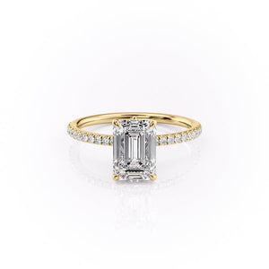 The Pave Luna Set  With A 3 Carat Emerald 18K Yellow Gold Moissanite